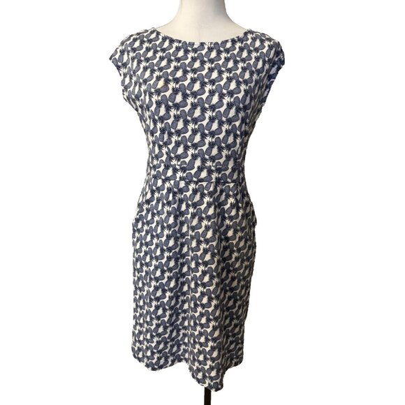 Boden Dress 8 Cap Sleeve Blue Ivory Pineapples Cotton Casual Pullover Washable - Picture 4 of 15